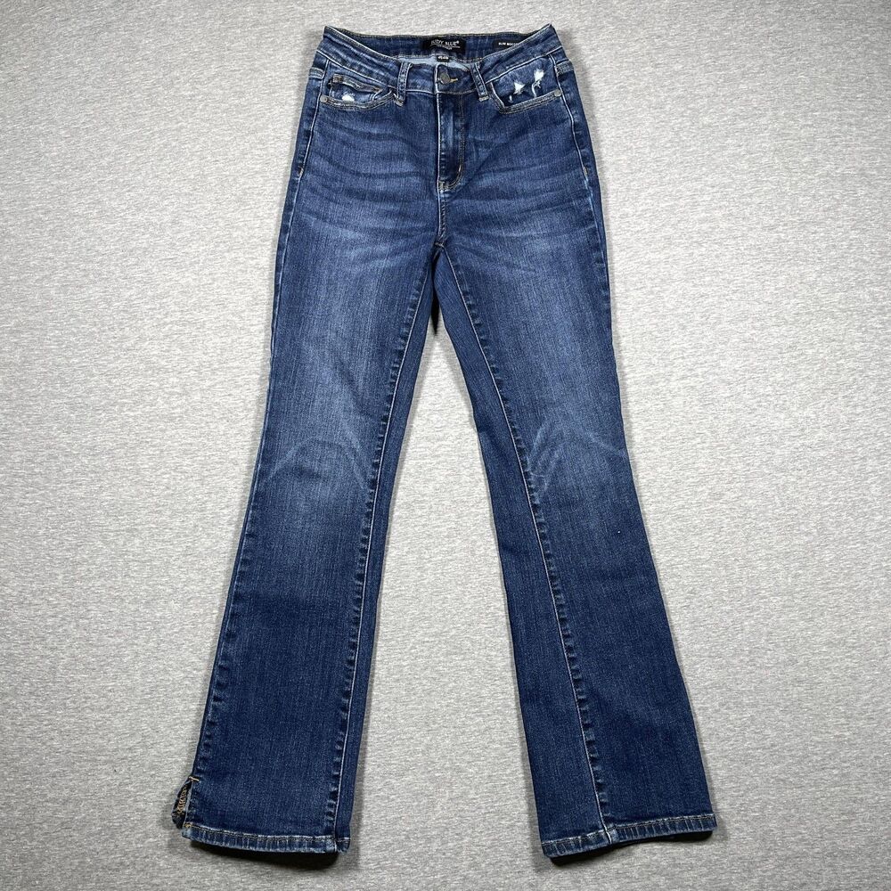 Judy Blue Jeans Womens 3/26 Blue Slim Bootcut Mid Rise Distressed Stretch Denim